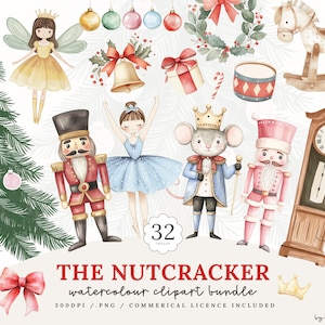 Watercolor Christmas Nutcracker Clipart Bundle: Commercial Use PNG (Digital Download)