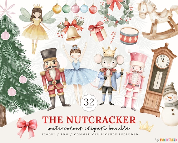 Watercolor Christmas Nutcracker Clipart Bundle: Commercial Use PNG (Digital Download)