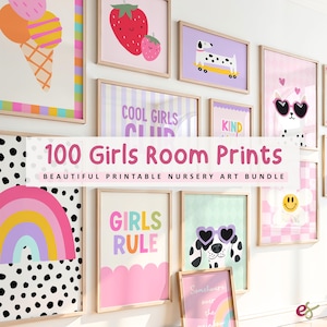 女の子の部屋用プリントセット：遊び心あふれる子供部屋・ベビールーム用ウォールアート（デジタルダウンロード）