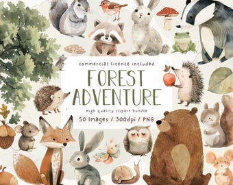 Watercolor Woodland Animals Clipart Bundle: Forest Nursery (PNG)