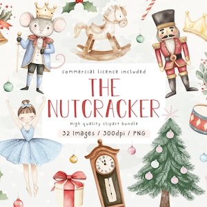 Cascanueces de Navidad, Paquete de imágenes prediseñadas, Cascanueces de acuarela, Uso comercial, Imágenes prediseñadas, Ilustraciones navideñas, Guardería, PNG, Imágenes prediseñadas