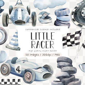 Little Racer clipartbundel, aquarel raceauto's, commercieel gebruik, clipart, blauwe raceauto, vintage raceauto, kinderdagverblijf, png, voertuig clipart