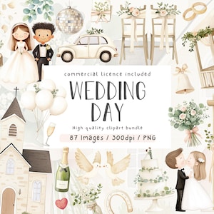 Leuke bruiloft clipart, schattige bruid en bruidegom, verloving clipart, paar clipart, aquarel clipart, commerciële licentie inbegrepen, png-set