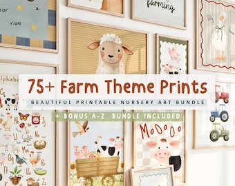 75+ Farm Animal Nursery Prints, Boy Room Wall Art Bundle (Digital Download)