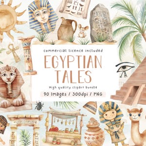Clipart carino dell'antico Egitto, egiziano, clipart acquerello, Cleopatra, faraone, asilo nido di cammelli, licenza commerciale inclusa, grazioso pacchetto PNG