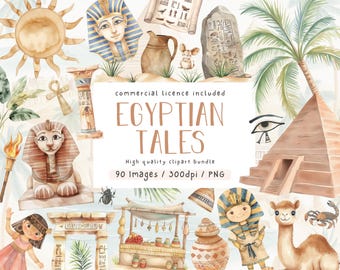 Egypt Watercolor Clipart Bundle, Nursery Art (PNG Format, Commercial License Included )