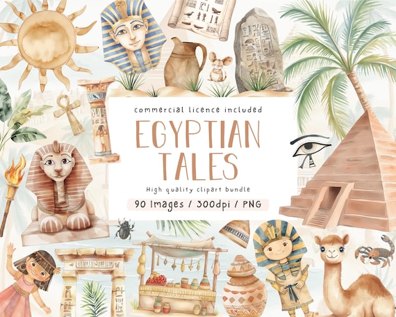Egypt Watercolor Clipart Bundle, Nursery Art (PNG Format, Commercial License Included )