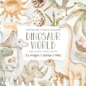 Uroczy dinozaur, pakiet clipartów, akwarelowe dinozaury, zastosowanie komercyjne, clipart, boho dinozaury, przedszkole, PNG, clipart dinozaura, ilustracja