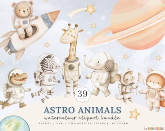 Space Clipart Set, Clipart Bundle,  Watercolor Space, Commercial Use, Clipart, Solar System, Space Nursery, PNG, Space Illustrations Bundle