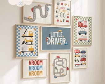 Transport Gallery Bundle, Emergency Vehicles, Car Bedroom Prints, Toddler Boy Room Wall Art Bundle (Digital Download)