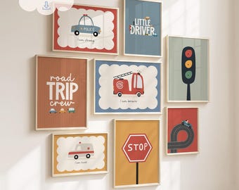 Transport Gallery Bundle, Emergency Vehicles, Car Bedroom Prints, Toddler Boy Room Wall Art Bundle (Digital Download)