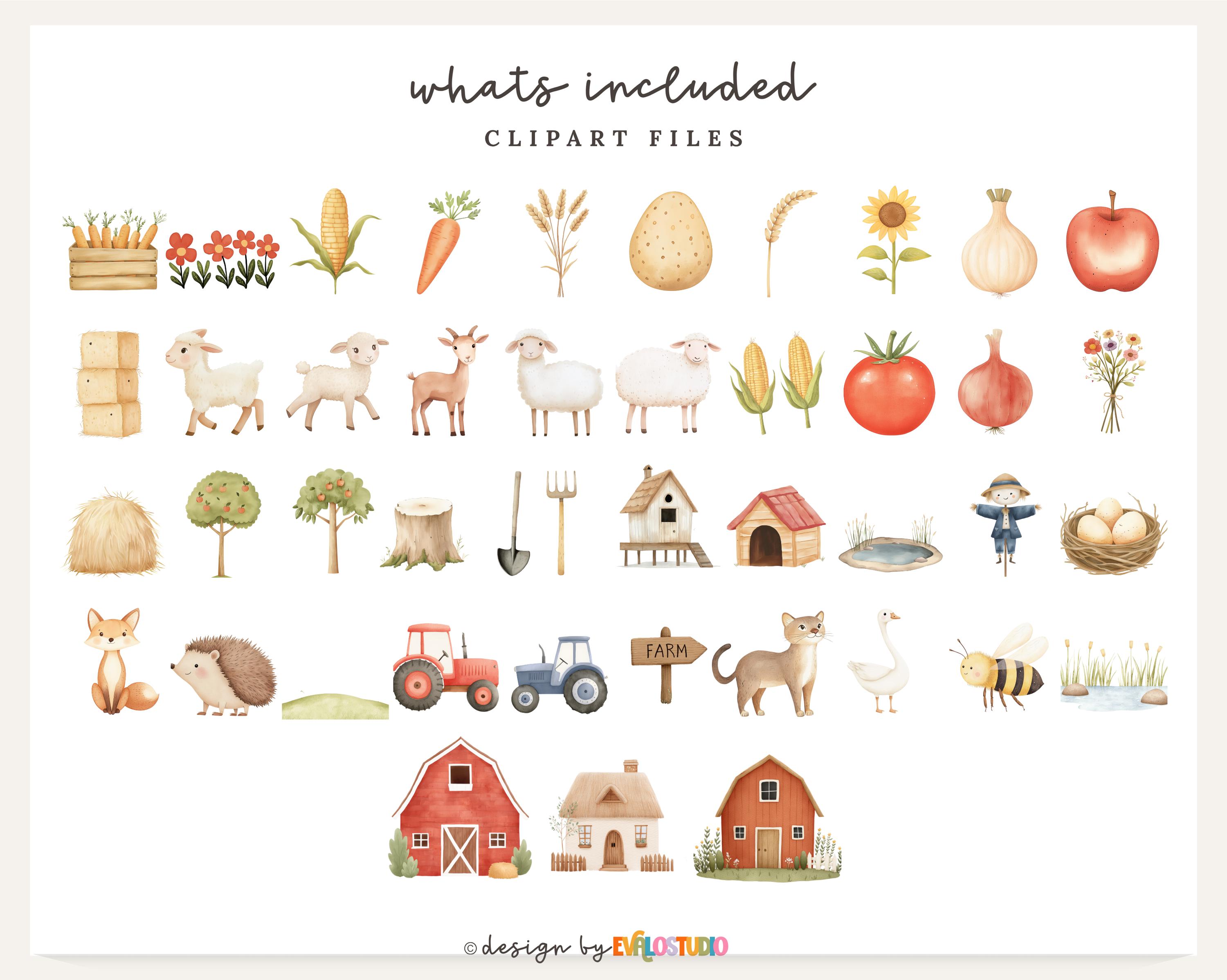 Watercolor Farm Animals Clipart Bundle: Nursery Illustrations PNG - Etsy