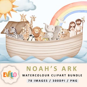 Die Arche Noah Clipart Bundle, Aquarell, kommerzielle Nutzung, Clipart, Tierkindergarten, die Arche Noah, PNG, Niedliches Clipart Bundle, süße Tiere, Bibel