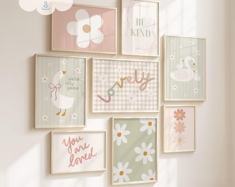 Girls Flower Room Prints: Gallery Bundle, Playful Nursery & Kids Room Wall Art (Digital Download)