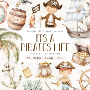 Pirate Life Clipart Bundle,  Watercolour Pirate Clipart, Commercial Use, PNG, Clipart Bundle,  DIGITAL DOWNLOAD, Pirate Adventure, Pirates