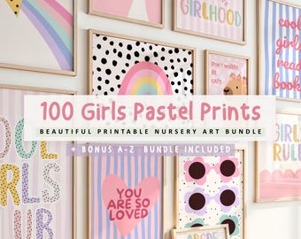 Pastel Girls Room Print Set: Playful Nursery & Kids Room Wall Art (Digital Download)