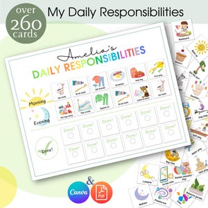 Daily Responsibilities Chore Chart for Kids, Printable Daily Routine, Morning Evening Checklist, Daily Task List
