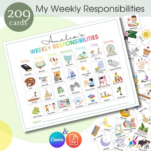 Weekly Responsibilities Chore Chart, Printable Visual Schedule, Perpetual Calendar, Weekly Routine, Week at a Glance, Children Routine Chart