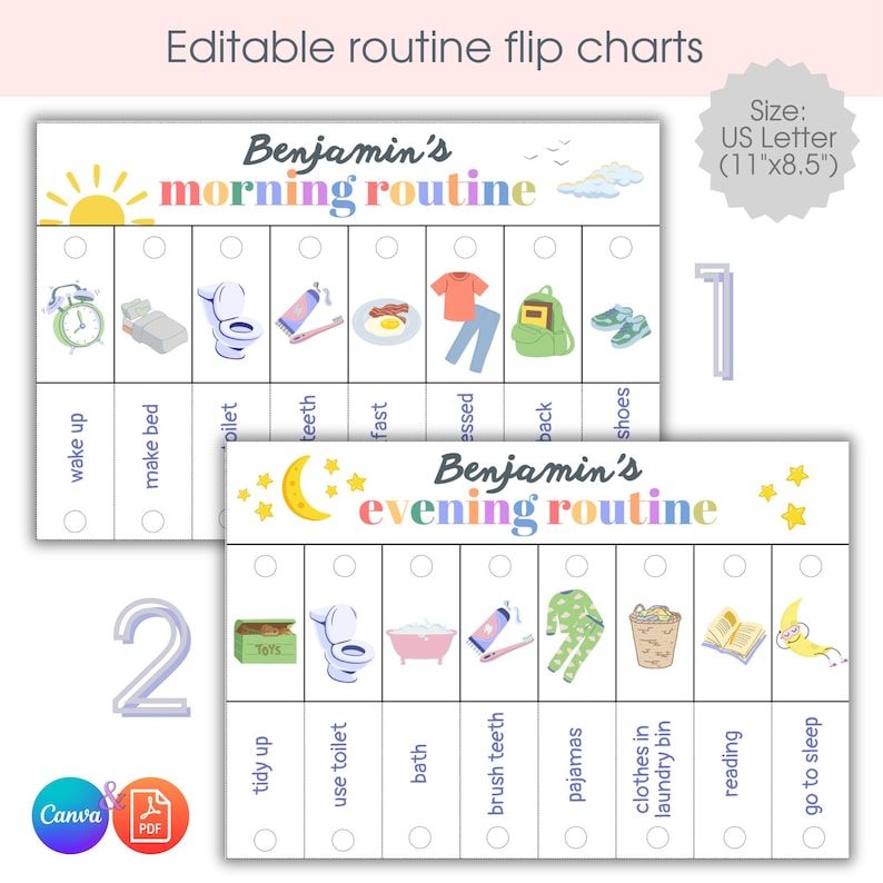 Editable Kids Routine Chart – Morning & Evening Visuals (PDF) - Etsy