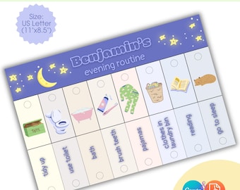 Editable Kids Evening Routine Chart, Chore Flipchart (Digital Download)