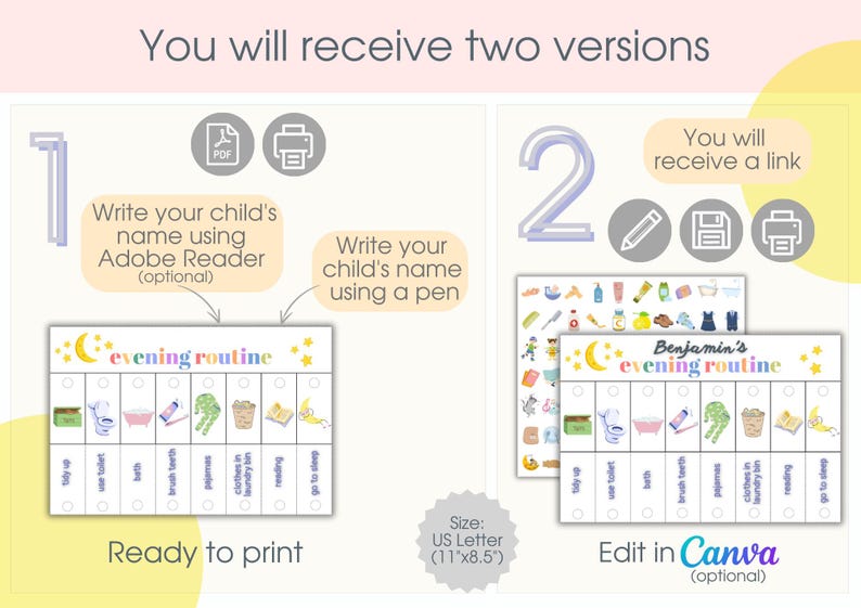 Evening Routine Printable Editable Editable Kids Routine Chart – Morning & Evening Visuals (PDF) - Etsy