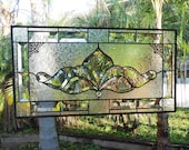 Traditional Vintage Look Victorian Stained Glass Panel Window Treatment with Bevel accents, Glass Window Valance, Stained Glass Transom