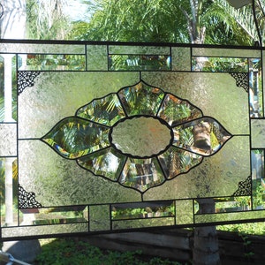 Large Stained Glass Window, Beveled Stained Glass Panel, Glass Window Valance, Window Treatment, Stained Glass Transom Window