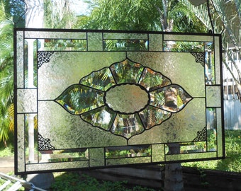Beveled Stained Glass Window Panel: Frosted Glass Valance (27x17)