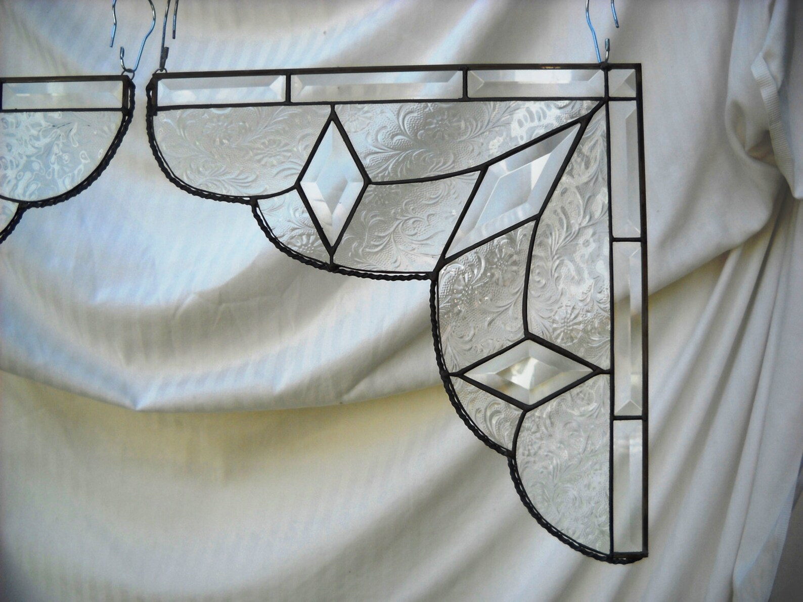Stained Glass Lace Curtain PAIR Gingerbread Trim Corners or Etsy