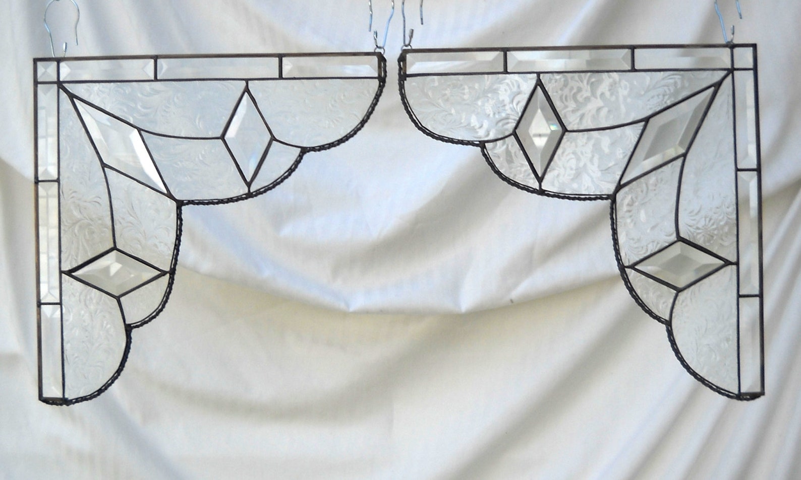 Stained Glass Lace Curtain PAIR Gingerbread Trim Corners or Etsy