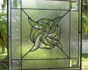 Frosted Beveled Stained Glass Window Panel, Vintage Style