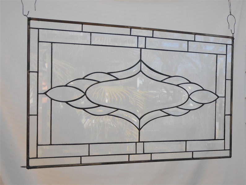 Large Traditional Vintage Look Window Treatment w/ Bevel accents, Glass Window Valance, Stained Glass Transom, Victorian Stained Glass Panel image 7