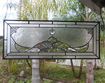 Stained Glass Panel, Traditional Vintage Look Bevel Window Treatment, Unique Stained Glass Window Transom, Antique Decor Glass Valance