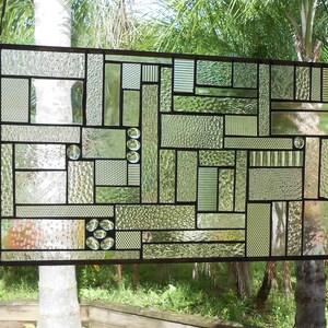Stained Glass Panel, Stained Glass Transom Window, Glass Window Valance, OOAK Patchwork Stained Glass Window Treatment, Handmade Glass Quilt