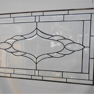 Large Traditional Vintage Look Window Treatment w/ Bevel accents, Glass Window Valance, Stained Glass Transom, Victorian Stained Glass Panel image 8