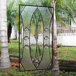 Modern Beveled Glass Window Treatment, Stained Glass Panel, Vintage Stained Glass Window Transom or Sidelight, Stained Glass Window Valance