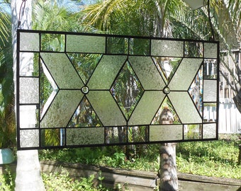 Beveled Stained Glass Window Valance, Vintage Look Panel