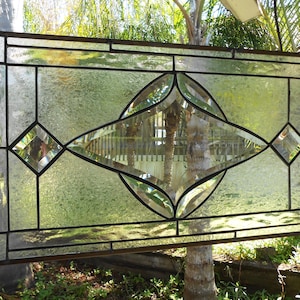 Stained Glass Panel, Traditional Vintage Look Bevel Window Treatment, Unique Stained Glass Window Transom, Antique Decor Glass Valance