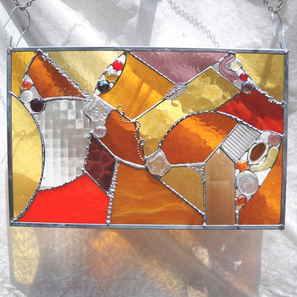 Stained Glass Panel Crazy Quilt  -- Amber, Gold, Orange