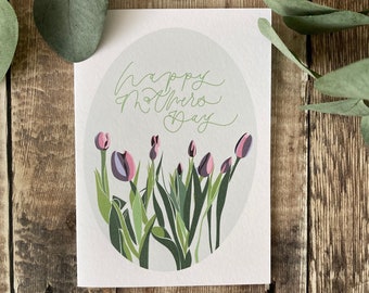Mothers Day Card,Happy Mothers Day Card, Greeting Card, Card for Mum, Card for Nan, Mothers Day, Tulip Card, Tulips