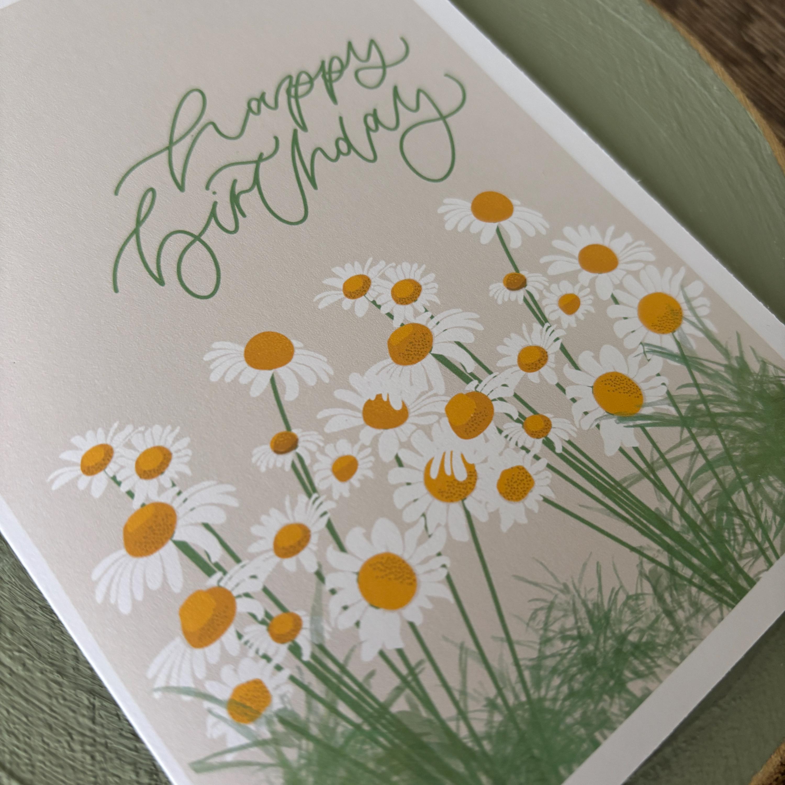 Daisy Happy Birthday Card: Hand-drawn Floral Greeting - Etsy