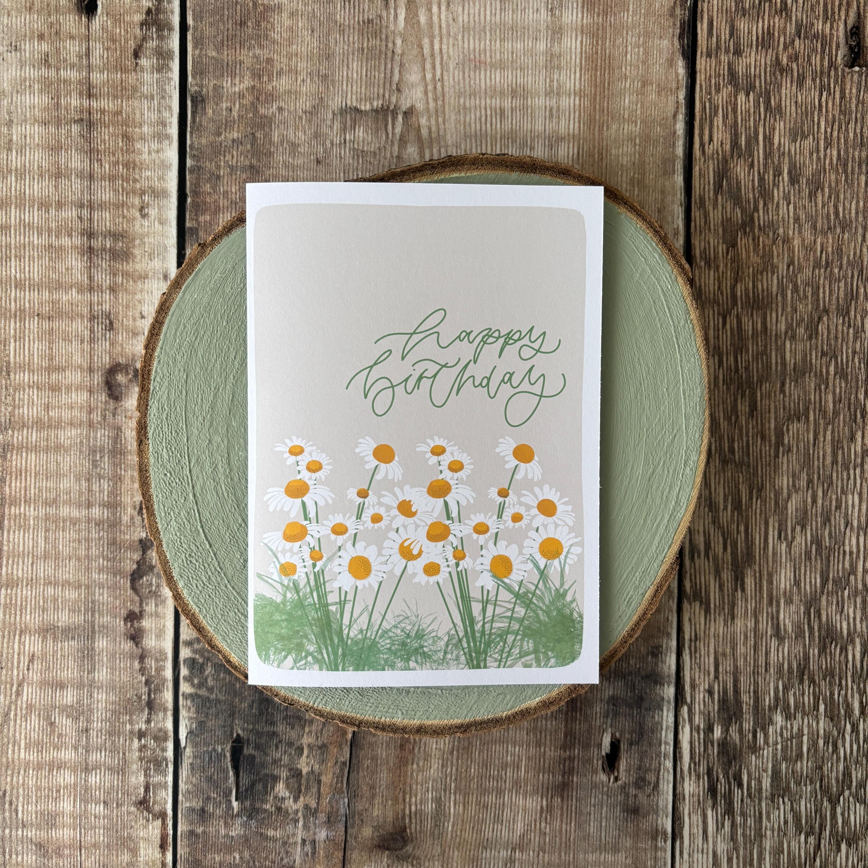 Daisy Happy Birthday Card: Hand-drawn Floral Greeting - Etsy