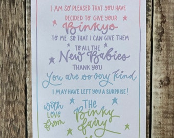 Binky Fairy, Digital Download, Letter from The Binky Fairy, Downloadable Letter, Printable, Binky, Dummy, Pacifier,