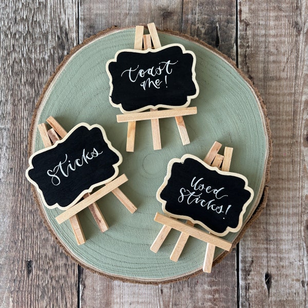 Plaques de gâteau personnalisées, Plaques de nourriture, Couvert de mariage, Couvert de table, Noms de table de mariage, Mini chevalet pour tableau, Panneaux d'affichage de produit