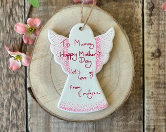 Children's Handwriting, Mothers Day Decorations, Personalised Angel Decorations, Child’s Handwriting, Christmas, Keepsake, Memories, Mum,