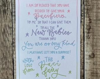Paci Fairy, Pacifier, Pacifier Fairy, Digital Download, Letter from The Paci Fairy, Downloadable Letter, Printable, Dummy, Pacifier,