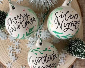 Personalised Baubles, Personalised Bauble, Personalised, Christmas Baubles, Christmas Decorations, Calligraphy, Hand Lettered Baubles,