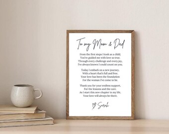 Custom Mother and Father of the Bride Wedding Gift To Mom and Dad From Daughter Parents of the Bride Poem Heartfelt Wedding Day Keepsake