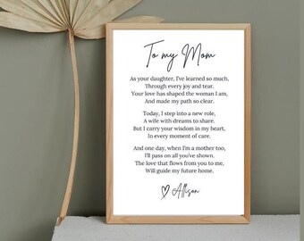 Custom Mother of the Bride Wedding Gift From Daughter Poem To Mom From Bride Poem Gift Heartfelt Wedding Day Keepsake | Digital Download