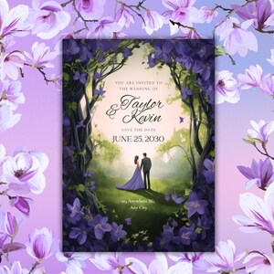 魔法のような気まぐれな結婚式の編集可能な招待状 - 3 つのバージョン 野生の花のおとぎ話の森の招待状 春の秋の結婚式準備 デジタルダウンロード